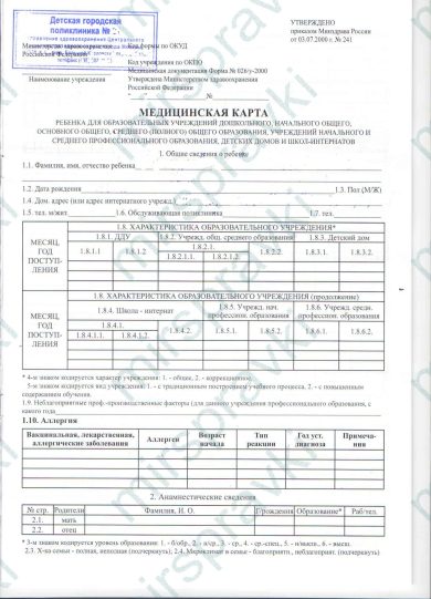 Медицинская карта ребенка